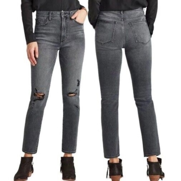 New Sam Edelman High Rise Ripped Stiletto Straight Leg Jeans Xtna Grey Size 30 - Picture 3 of 16